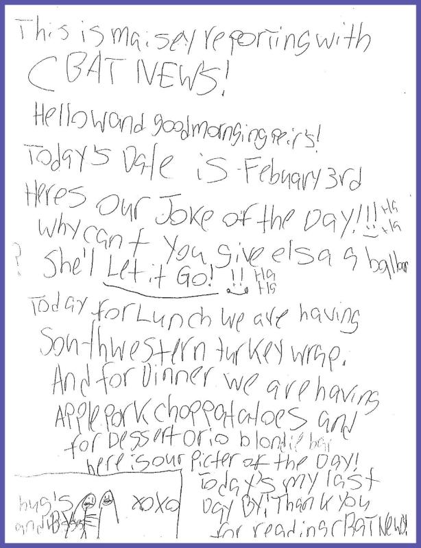 a handwritten newsletter with inprecise handwriting